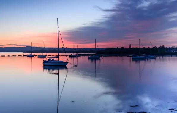 Picture the sky, clouds, sunset, reflection, England, yachts, the evening, Bay