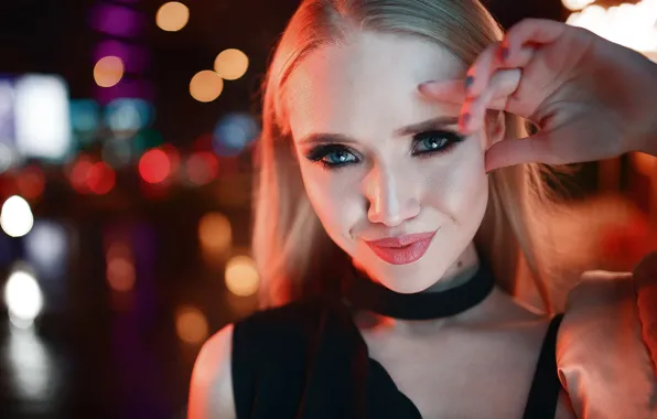 Look, night, close-up, lights, pose, smile, model, portrait