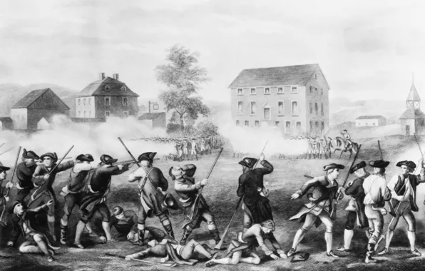 Picture battle, black and white, the battle, 1775, Others Battle Of Lexington