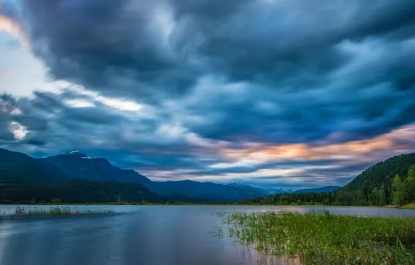 The sky, clouds, mountains, river, Canada, panorama, Canada, British Columbia