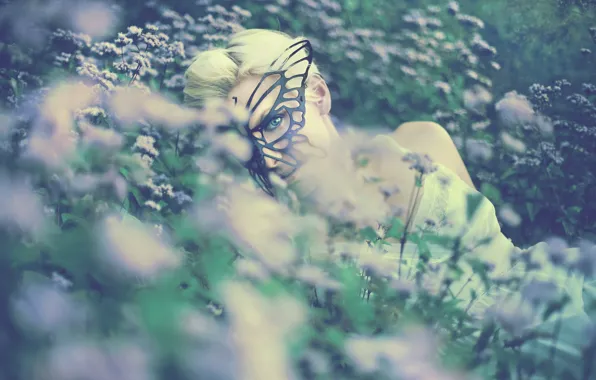 Summer, look, leaves, girl, flowers, nature, pose, style