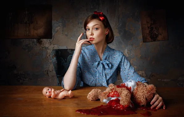 Girl, doll, Teddy bear, George Chernyadev, Olga Pushkina, Georgy Chernyadyev, Olya Pushkina