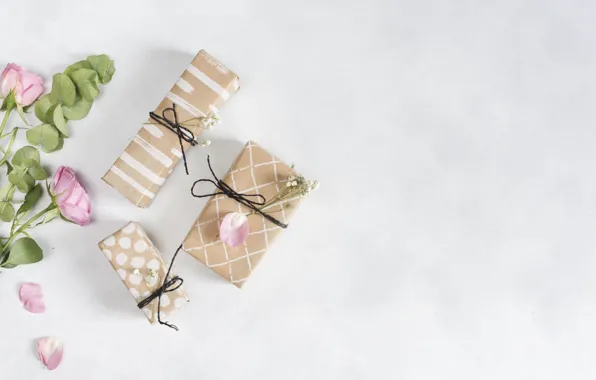 Gift, roses, pink, romantic, valentine's day, roses, gift box