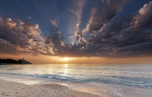 Sea, beach, the sun, clouds