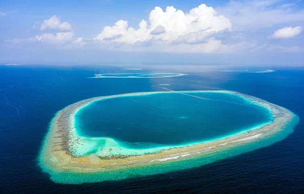 Picture the sky, clouds, the ocean, beauty, Tropics, space, The Maldives, the view from the top