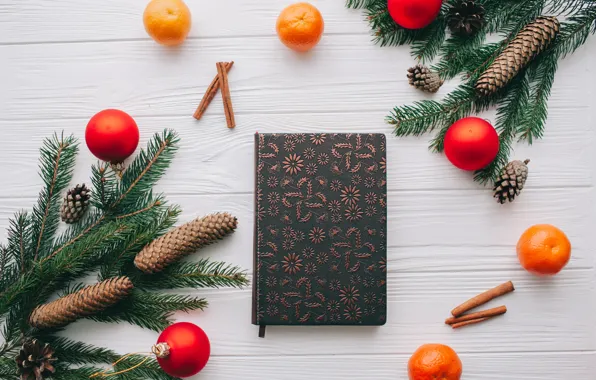 Decoration, New Year, Christmas, Christmas, wood, New Year, tangerines, decoration