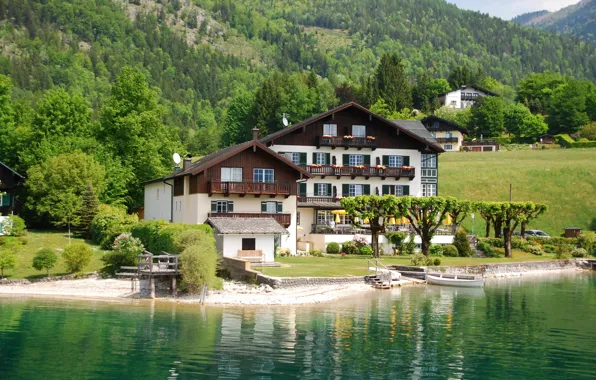 Picture the city, photo, coast, home, Austria, mansion, Wolfgangsee