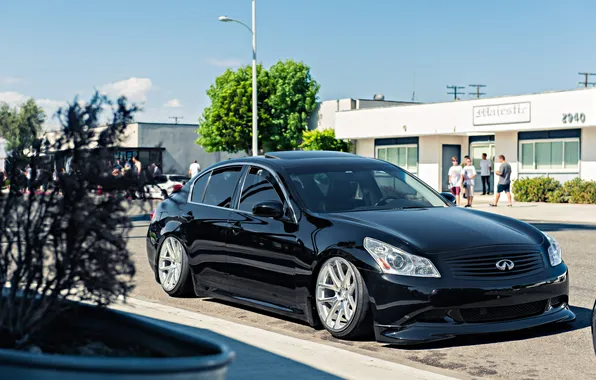 Tuning, Infiniti, Infiniti, black, Tuning, stance, G37, Vossen