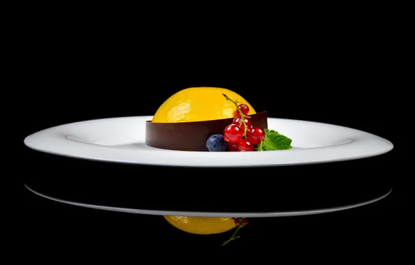 Berries, chocolate, cake, dessert, souffle