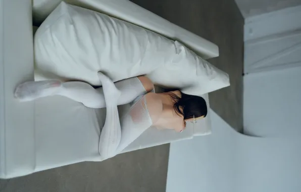 Ass, studio, boobs, model, women, brunette, couch, pantyhose