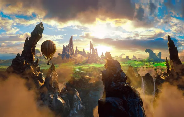 Picture Fantasy, Clouds, Rock, magic, Beauty, Air Baloon, 2013 Movie, Oz: The Great and Powerful