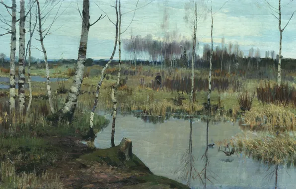 Oil, picture, canvas, hunter, Richard Bergholz, Spring landscape