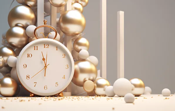 Balls, time, balls, watch, Christmas, New year, dial, white