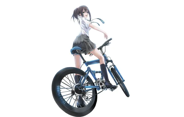 Picture look, girl, bike, form, art, idolmaster, simple background, futami kito