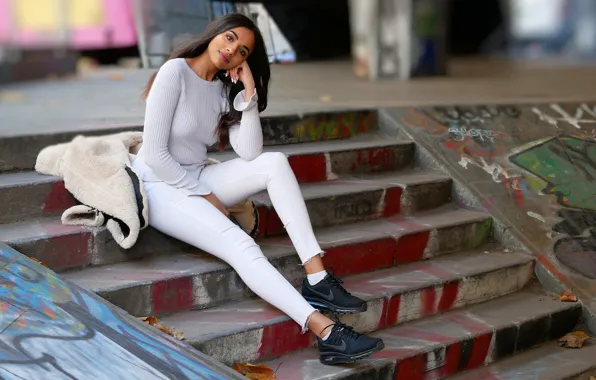Summer, look, girl, steps, sitting