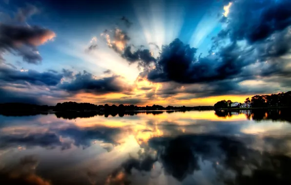 Picture forest, the sky, sunset, lake