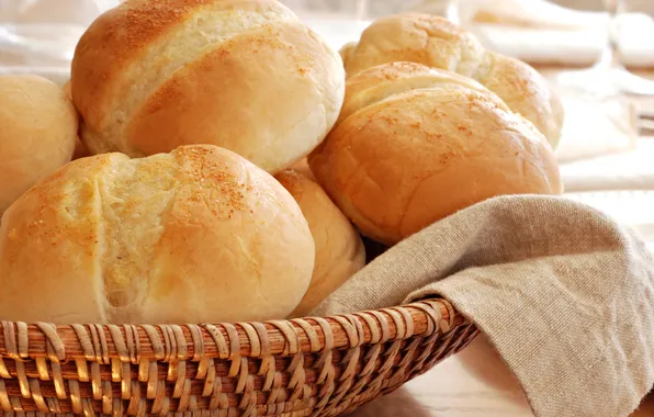 White, round, basket, bread