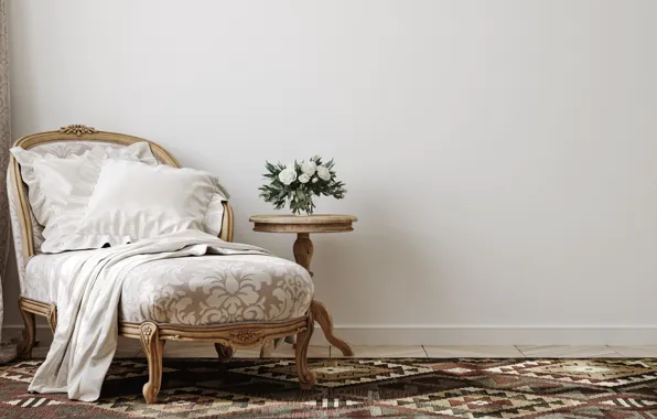Flowers, design, style, carpet, interior, minimalism, chair, table