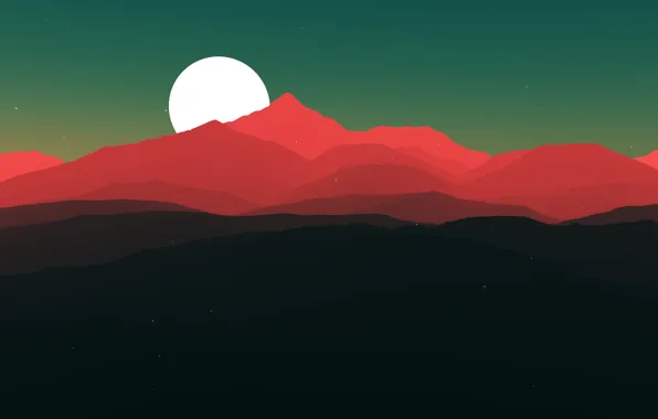 Stars, mountains, red, the moon