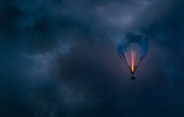Picture the sky, clouds, night, balloon, stars, balloon