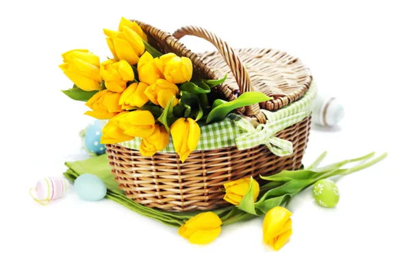 Holiday, eggs, bouquet, tulips, tulips, Easter, eggs, holiday