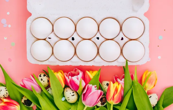 Holiday, eggs, Easter, tulips