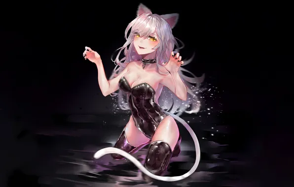Girl, sexy, cleavage, thighhighs, long hair, legs, boobs, animal ears
