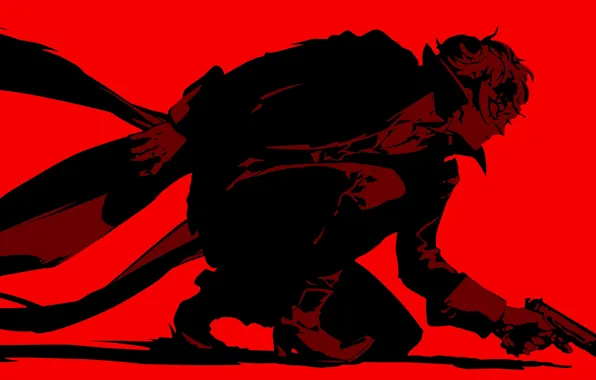 Red, gun, black, the game, anime, mask, art, guy