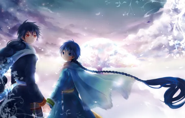 Winter, look, guy, art, Aladdin, magi the labyrinth of magic, Judal, holding hands