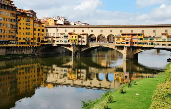 Picture bridge, the city, photo, Italy, Toscana, water channel, Firenze