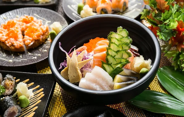 Fish, decor, seafood, Japanese cuisine, tofu
