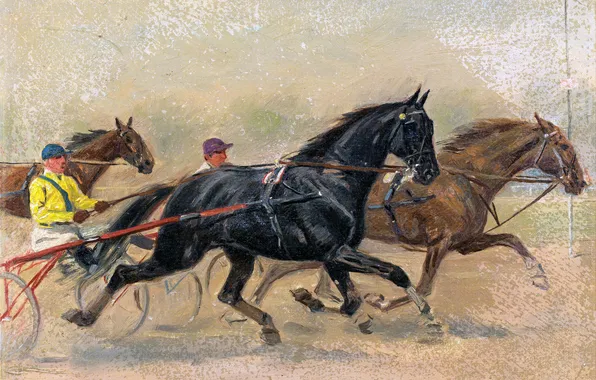 Running, Picture, Horse, Strollers, Horse racing, Karl Franz Bauer, The hippodrome, Carl Franz Bauer