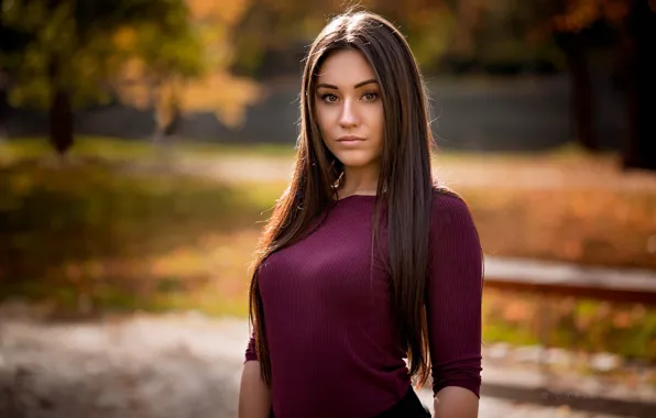 Autumn, the sun, nature, pose, Park, background, portrait, makeup