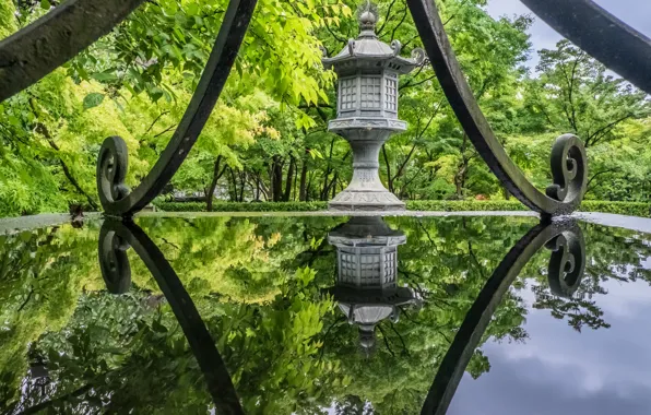 Water, trees, Park, reflection, Japan, temple, Japan, Kyoto