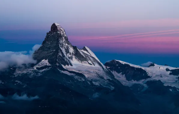 Picture the sky, clouds, snow, mountains, rocks, mountain, slope, peak