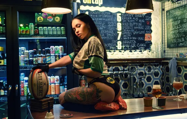 Ass, ass, girl, pose, panties, the ball, bar, brunette
