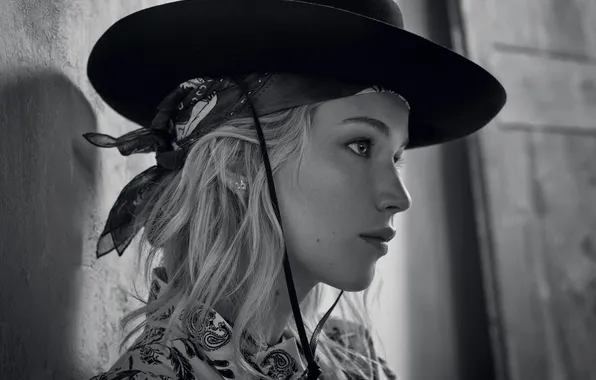 Portrait, hat, blonde, black and white, beauty, shawl, Jennifer Lawrence, Jennifer Lawrence