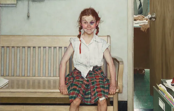 Picture 1953, Norman Rockwell, Norman Rockwell, The Young Lady with a Shiner, American painter and illustrator, …