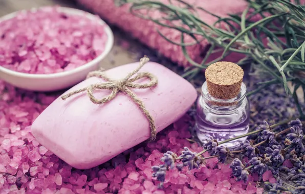 Picture soap, pink, lavender, lavender, salt, spa, oil