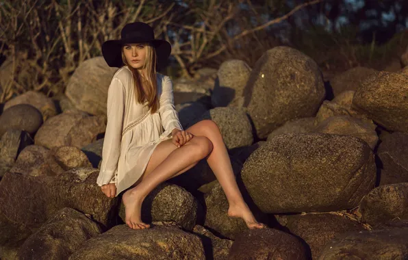 Girl, stones, hat, girl, legs, sundress, Nathan Photography, Tonny Jorgensen