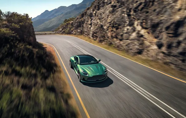 Picture road, movement, rocks, Aston Martin, speed, gorge, supercar, 2023