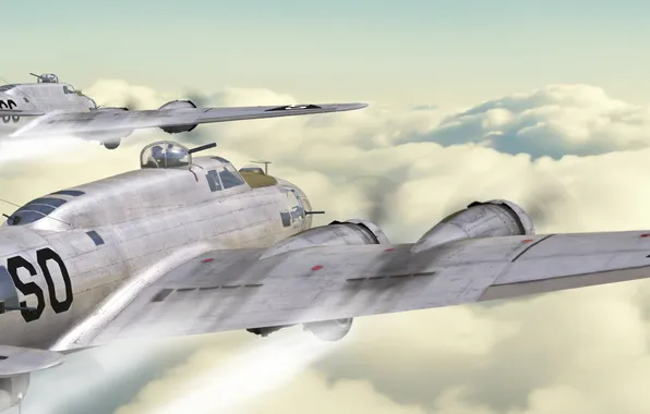 Aircraft, bombers, art, above the clouds, antonis karidis, b-17 flying fortress