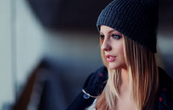 Look, girl, macro, eyelashes, hat, makeup, lips
