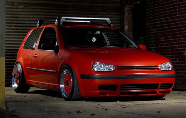 Picture red, tuning, Volkswagen, Golf, landing, GTI, low