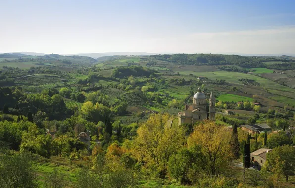 Church, Village, Hills