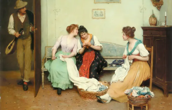 Picture portrait, academic classicism, Friendly gossip, Blas de eugène, ordinary themes