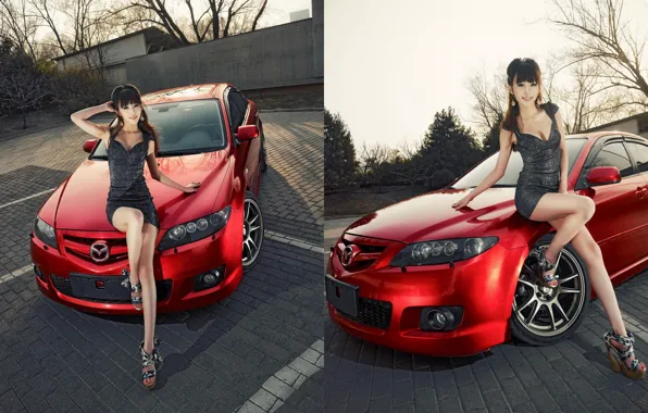 Look, smile, Mazda, Asian, Erotic, cars, beautiful girl, beautiful dress