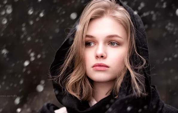 Winter, look, girl, snow, face, hood, iCONA pICTURA