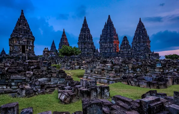 The sky, clouds, sunset, clouds, stones, the evening, Indonesia, the ruins