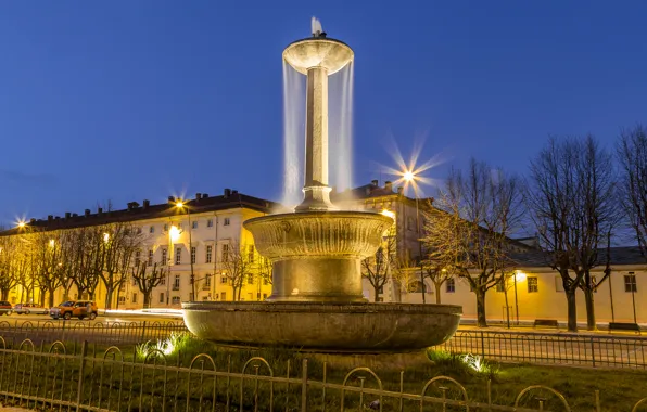 Lights, street, home, the evening, lights, Italy, fountain, Piedmont